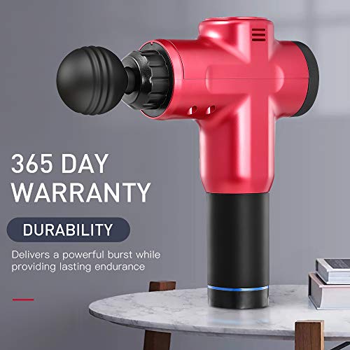 Massage Gun Deep Tissue for Athletes - Handheld Portable Electric Full Body Percussion Massager for Pain Relief, 6 Speed with 5 Massage Heads (Red)