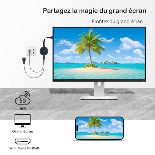 5G Wireless HDMI Dongle, 4K Miracast/AirPlay/DLNA Display Adapter - Transmission Screen for iPhone, Android, Windows, Mac to TV, Projector, Monitor (Carbon Black)