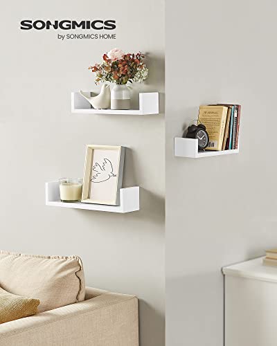 SONGMICS LWS40WT Set of 3 Modern Wall Shelves, MDF Floating Shelves with High Gloss Finish and Invisible Mount, White