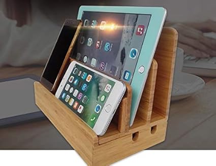 Amazon 5台同時スタンド 卓上ステーション スマホ 収納スタンド 木目調 Mac Book Ipad Iphone Xperiaなど対応 スタンド 通販