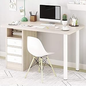 hmercy Computer Desk with 3 Drawers – Home Office Desk 39’’ Simple Writing Study Table with Storage Cabinet Modern Small…