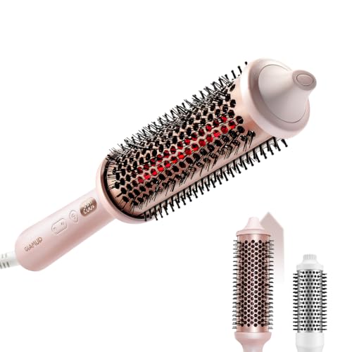 GLAMUP Beauty Real Infrared Thermal Brush, Infrared Heat for Less Damage & More Shine, Extra-Long Barrel for Long Hair, Creates Soft Waves, Volume & Face-Framing Flicks, Pink