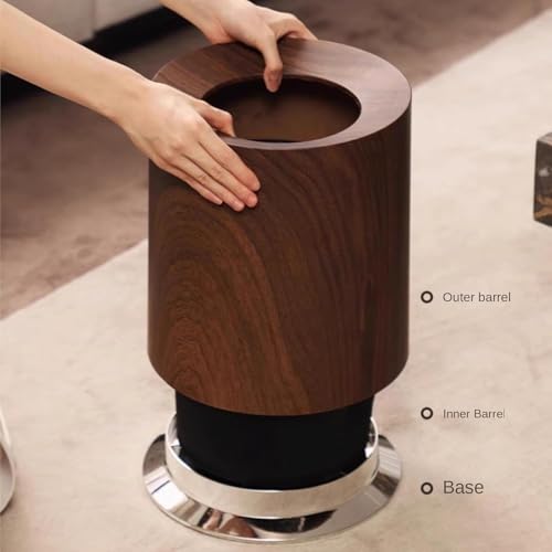 SLEEPHEAD®12LWood Grain Trash Can Waste Bin Open Top Without Lid Rubbish Bin Toilet Basket(walnut color)