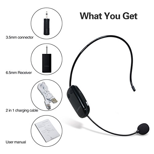 Professional Wireless Microphone, UPGRADED Cordless Mic, Stable UHF Hands-free Wireless Headset Microphone Wall-through System Perfect for Recording, Digital SLR, Voice Amplifier, Smart TV and More