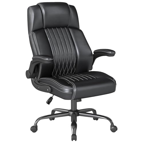 Ergonomic Office Chair, Leather Computer Desk Chair, Black