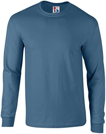Men's Heavyweight 100% Cotton Long Sleeve T Shirt Made in USA by R W &amp; B S-3XL Blue Jean Extra Large
