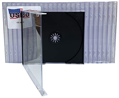 USDISC CD Jewel Cases Standard 10.4mm, Single 1 Disc, Black, Pack of 50