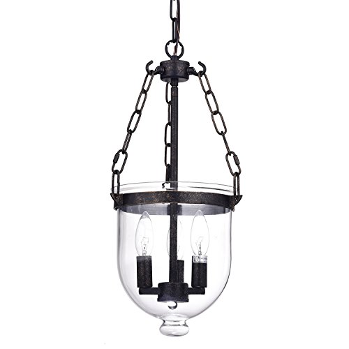 EDVIVI EPZ100SGB Belita 3-Light Antique Bronze Finish Glass Lantern Pendant Chandelier