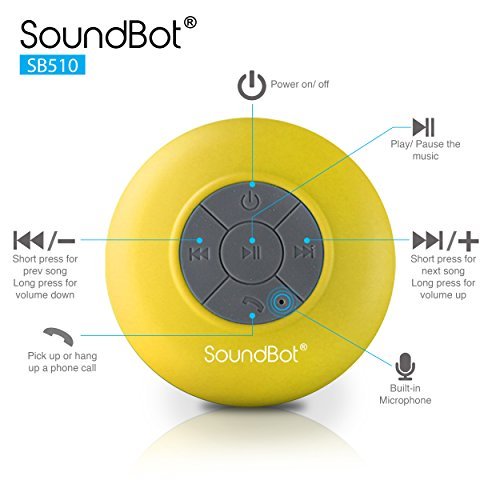 SoundBot-SB510-HD-Water-Resistant-Bluetooth-Wireless-Shower-Speaker-Hands-Free-Portable-Speakerphone-w-6Hrs-of-Playtime-Built-in-Mic-Control-Buttons-Detachable-Suction-Cup-for-Indoor-Outdoor