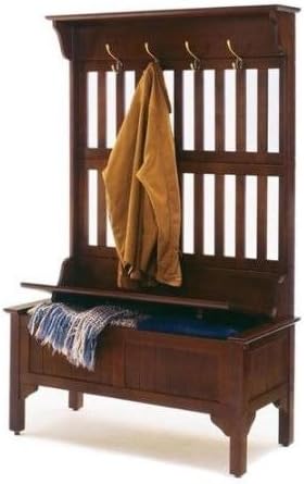 Entryway Hall Tree, Coat Rack,Storage Bench, Cherry Finish