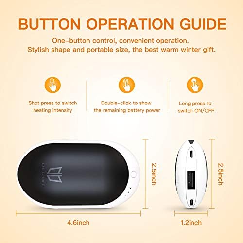 Portable hand warmer with 7800mAh battery capacity, providing up to 12 hours of heat for winter.