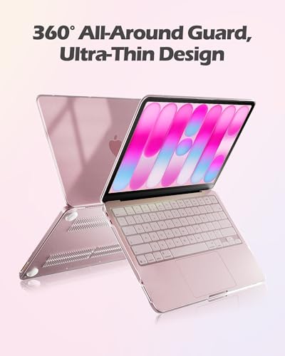 ProCase Hard Shell Case for New MacBook Neo 13 inch 2026 Model A3404, Ultra-Thin Protective Laptop Cover with 50 Pcs Sticker, Crystal Clear & Pink Stickers
