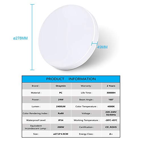 Oraymin 6er LED Deckenleuchte mit Bewegungsmelder Einstellbar 24W 2400LM LED Deckenleuchte IP54 Feuchtraumleuchte, 4000K… – Bild 7