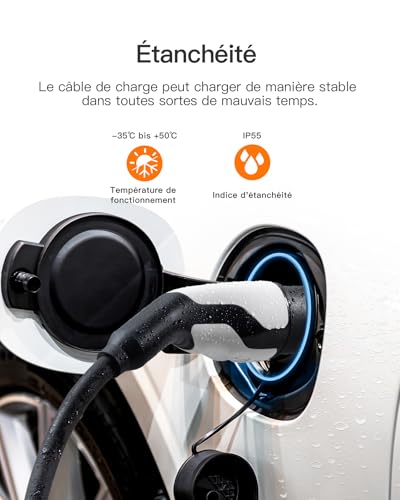 tomons Type 2 Charging Cable, 22KW 7M 32A 3-Phase, Electric Car Type 2 for EV/PHEV, Type 2 to Type 2 EV with Carry Bag and Microfibre Cloth for Model S/3/X/Y, ID.3, ID.4