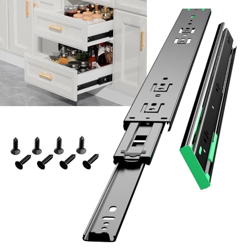 HOGESA Rieles para Cajones, 50CM/20" Rieles Para Cajones Cierre Suave, 3 Secciones de Extensión Completa con Rodamiento de Bolas, Soporte Lateral Telescópico para Armario, Capacidad de 100 Libras