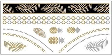 HJLWST 1Pc Gold And Silver Metallic Pineapple Necklace Bracelet Tattoo Sticker