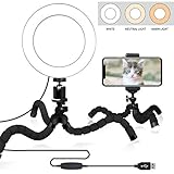 Ring Light with Flexible Tripod Stand & Cell Phone Holder Compatible with All Smart Phone,3 Light Modes Dimmable LED Camera Light for Selfie, YouTube Video,Makeup,Live Streaming