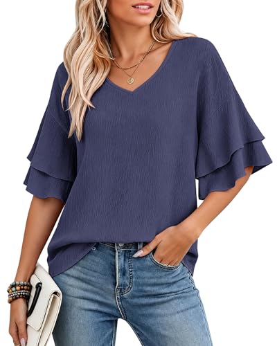 AUSELILY Ruffle Short Sleeve Blouses