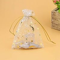 XINdream 100Pcs Organza Mesh Gift Bags, Drawstring Pouches Favor Party Wedding Candy Jewelry Packs Hot Stamping Stars Moon Transparent Mesh Bag (7 * 9cm 10 Colors)