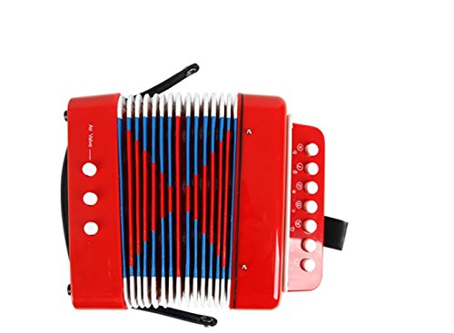 Elloapic Children‘s Kids' Accordion Keyboard Instruments with 7 Treble Keys, 3 Air Valves, Hand Strap, Early Learning Eduction Instrument Music Toy Red - Thumbnail 3