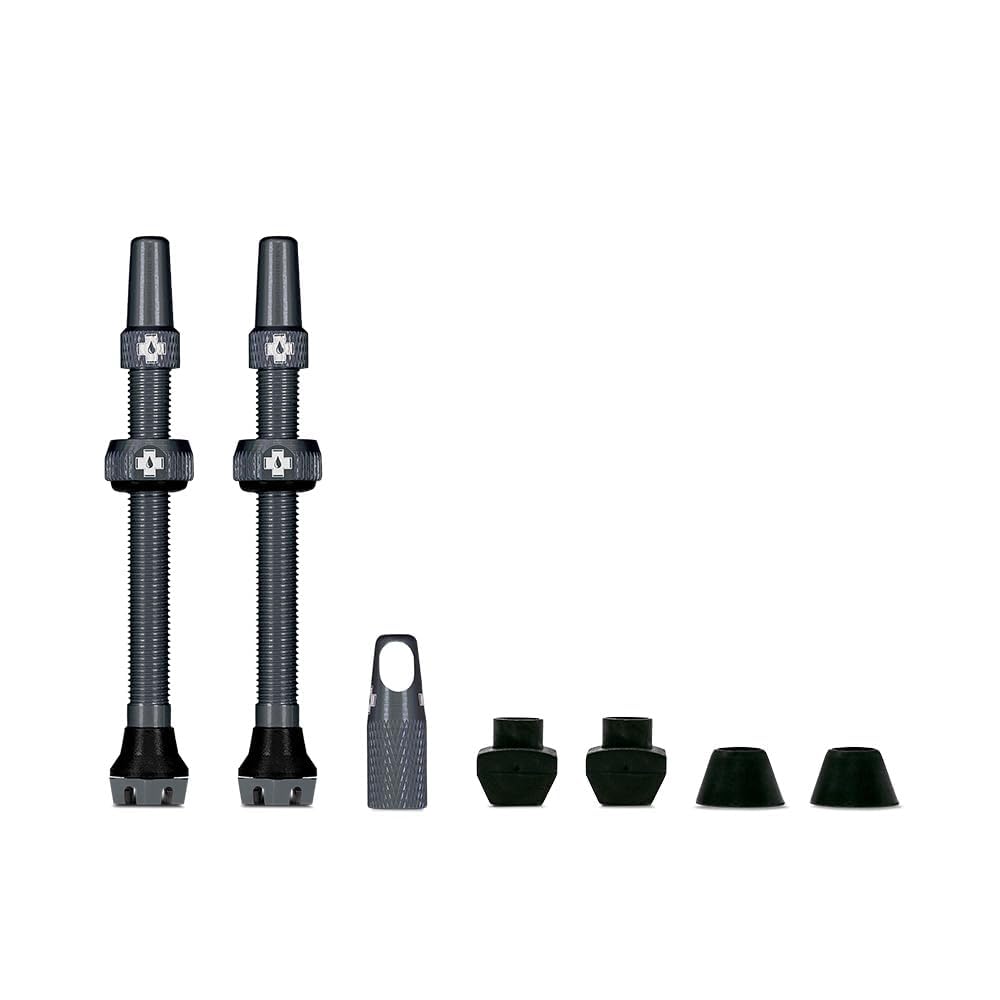 Muc-Off Tubeless Valves V2-7075 Aluminium Presta Valves with Core Removal Tool - Air Flow System for Mountain Bike, Road and Gravel Wheels - Compatible with Rim Inserts - Grey, 60mm