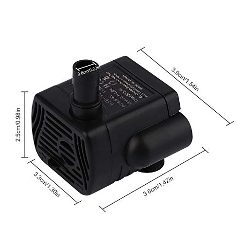 Useekoo Submersible Water Pump, 200L/H Small Water Pump for Fountain Aquarium Fish Pond Garden Hydroponic Brushless with 4.9ft USB Power Cord DC 3.5-9V 1-3W