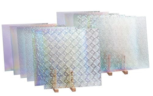CHICSHIS (10 Sheets) 12”x12” Iridized Transparent Stained Glass, Assorted Textured Art Glass for Mosaic & DIY Projects, Large Mosaic Tiles Pack with Stunning Shimmering Finish for Home Decor