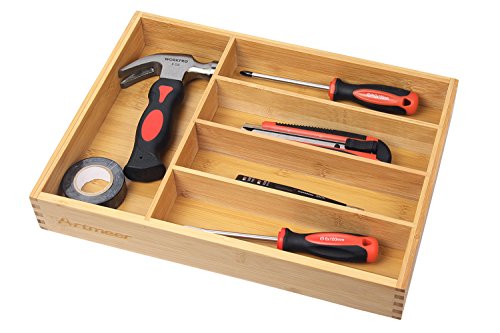 Bamboo Wooden Cutlery Drawer Organizer with 5 compartments,Durable Utensil Tray Flatware Drawer Divers