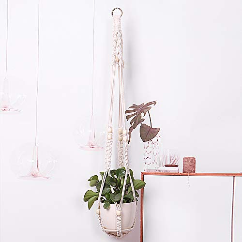 Macrame Plant Hanger-2 PCS Outdoor Indoor Hanging Planter Holder/Hanging Basket Flower Hangers Cotton Rope with Bead for Home Decor - Thumbnail 5