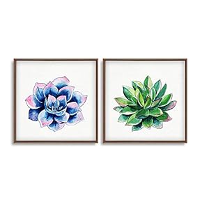Framed Canvas Wall Art for Living Room, Bedroom Succulent Watercolor Illustration III Canvas Prints for Home Decoration Ready to Hang - 16"x16"x2 Panels