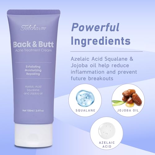 Tobcharm Butt Acne Clearing Treatment, Maximum Strength Body Cream for Back, Buttocks, Thighs & Chest Acne Removal, Skin Clarifying Lotion for Men & Women, Foam Cleaner for Bacne