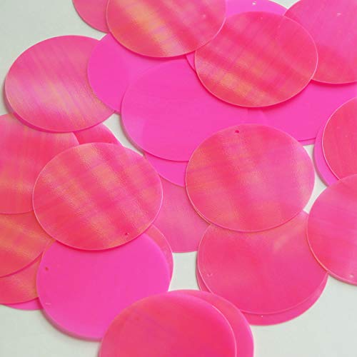 40mm Sequins Top Hole Bright Pink Rainbow Iris Fluorescent Matte Opaque Back Reversible. Couture Paillettes. Made in USA