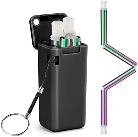 Collapsible Reusable Straw, Composed of Stainless Steel and Food-Grade Silicone, Portable Set with Hard Case Holder and Cleaning Brush, for Party, Travel, Household, Outdoor, etc (Rainbow)