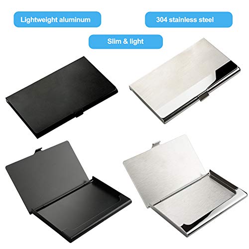 Professional Business Card Holder, 2 Pack Business Card Case Slim Design Stainless Steel Card Holders for Men & Women, Keep Business Cards in Immaculate Condition (Black/Silver)