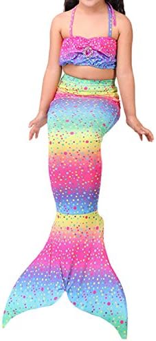 Quesera Girl's Swimming Mermaid Tail Costume 3pcs Bikini Swimsuit Kids Swimwear, rainbow, Tagsize 130cm=Ussize 51.18inches