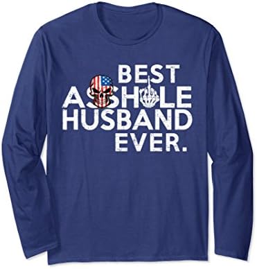 Unisex Anti Husband tee: Best Asshole husband Ever Long sleeve Large Navy