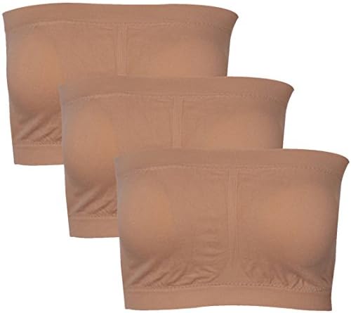 Soar Sports Women's Bandeau Bra Seamless Strapless Padded Crop Tube Top Bra 3 Pack S-3XL