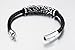 MOWOM Silver Tone Black Stainless Steel Genuine Leather Bracelet Bangle Cuff