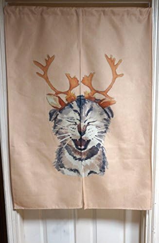 TETIBA Linen Doorway Curtain Tapestry Japanese Noren 33.5" Width x 47.2" Long (cute cat)