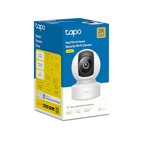 Tapo C232 360° KI-WLAN-Überwachungskamera, Ethernet/WLAN, 3K 5MP, Bewegungsverfolgung, Nachtsicht, Zwei-Wege-Audio, kompatibel mit Alexa und Google Assistant, MicroSD-Karte Bis zu 512 GB 10