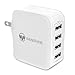 USB iPhone Charger 31W 6.2A Universal 4-Port USB Travel Wall Charger by Wanshine (White)