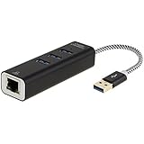 CableCreation 3 Ports USB 3.0 Hub + RJ45 Ethernet Port, Aluminum case and Durable Braided Cable, Black and White