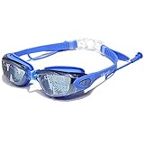 Sbeedo Mirror Coated Lens Anti-Fog Shatterproof UV Protection Swimming Glasses with Siamese Ear Plugs, Blue