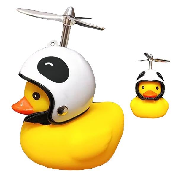ACEDOAMARE Duck Bike Bell, Cute Rubber Yellow Duck Bicycle Accessories with LED Light Propeller Helmet Squeeze Horns for Cycling Motorcycle Car Handlebar Bicycle (Panda)