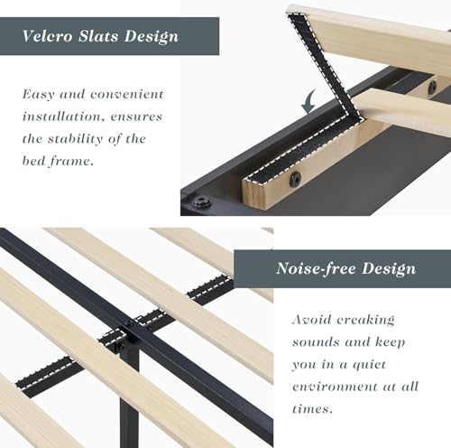 Jocisland King Size Farmhouse Bed Frame with 49" Headboard, Platform Bed Frame with Wood Slats Support/No Box Spring Needed/Easy Assembly, Black