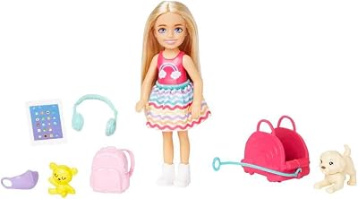 Barbie Chelsea Travel Small Doll 6 Accessories Puppy Carrier Backpack HJY17