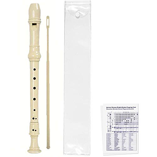 Skoye Soprano Recorder,Ivory White German Style 8 Hole with Cleaning Rod, Black Storage Bag