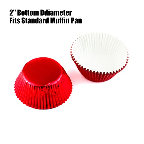 Keeposs Red Foil Metallic Cupcake Liners Wrappers Baking Cups Paper