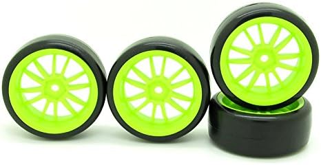 4x 1:10 RC Car Wheel Type Tires with 12 Spokes Durable Plastic Wheel Rim Green RC Parts for Drift Car