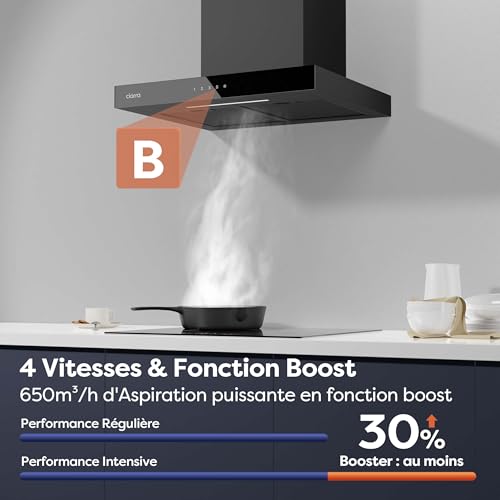 CIARRA CBCB6102 Extractor Hood 60 cm A+++ 650 m³/h – App & TouchControl – 4 Speeds + Booster – Recycling & Evacuation – Carbon Filter CBCF003 – Black